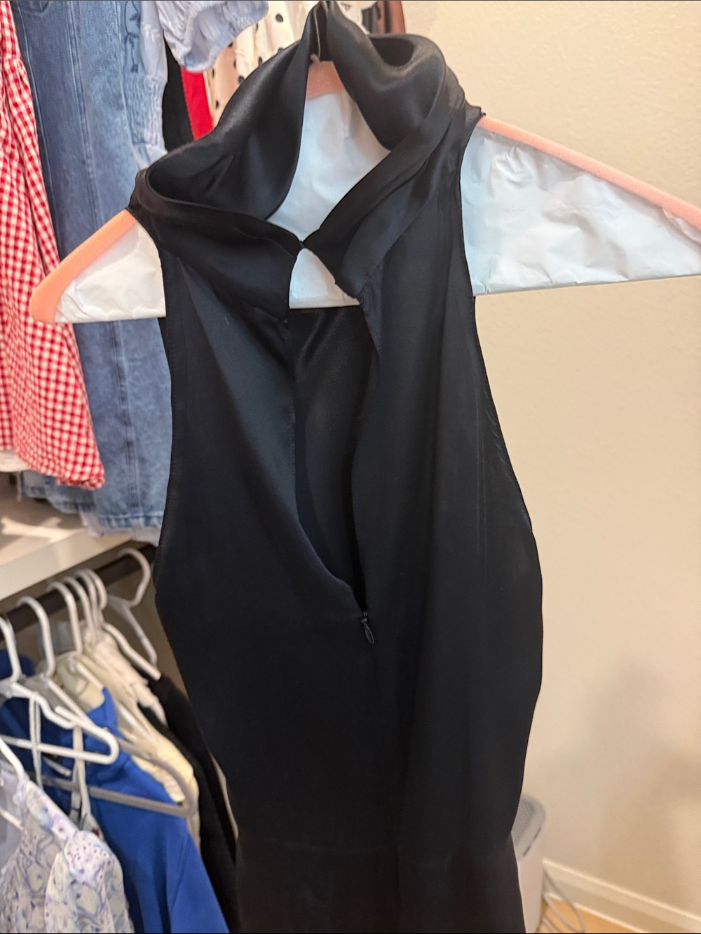 Amanda Uprichard Black Satin Halter Dress with Waist Tie - Picture 3 of 4